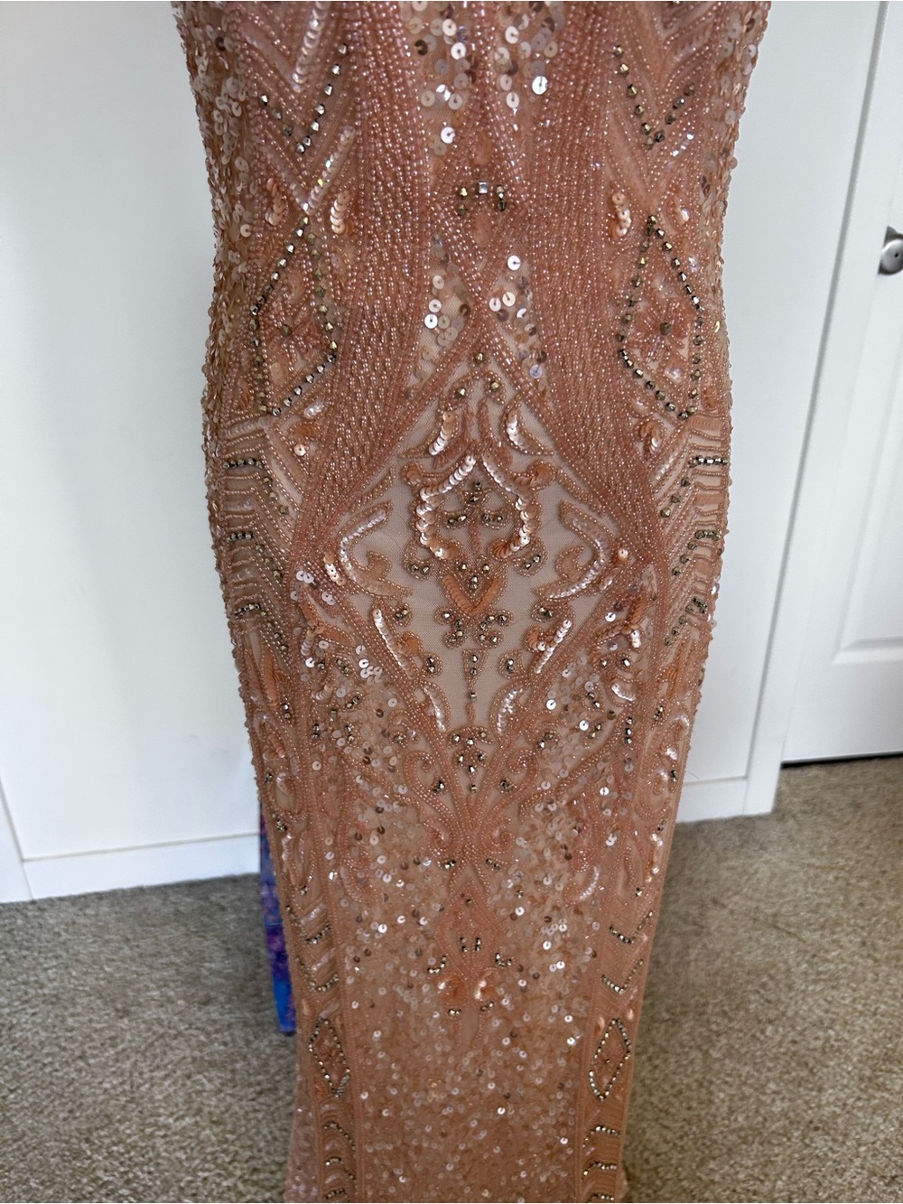 Camille La Vie Champagne Pink Sequin Beaded Formal Maxi Gown Size 4 - Picture 6 of 9
